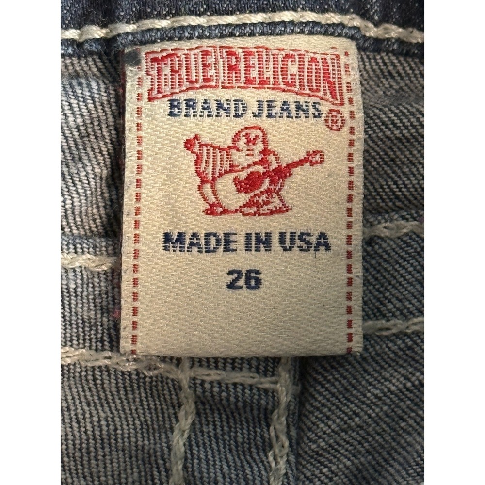 True Religion Straight Jeans Womens 26 Dark Wash Blue Low Rise Rhinestone Flap - Picture 4 of 10